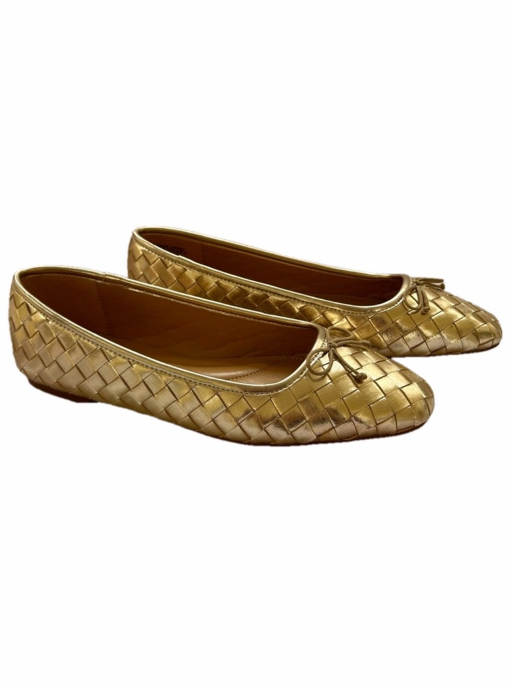 Talbots Tinsley Gold Size 6.5 Ballet Flats Metallic Woven Bow EUC Slip Ons